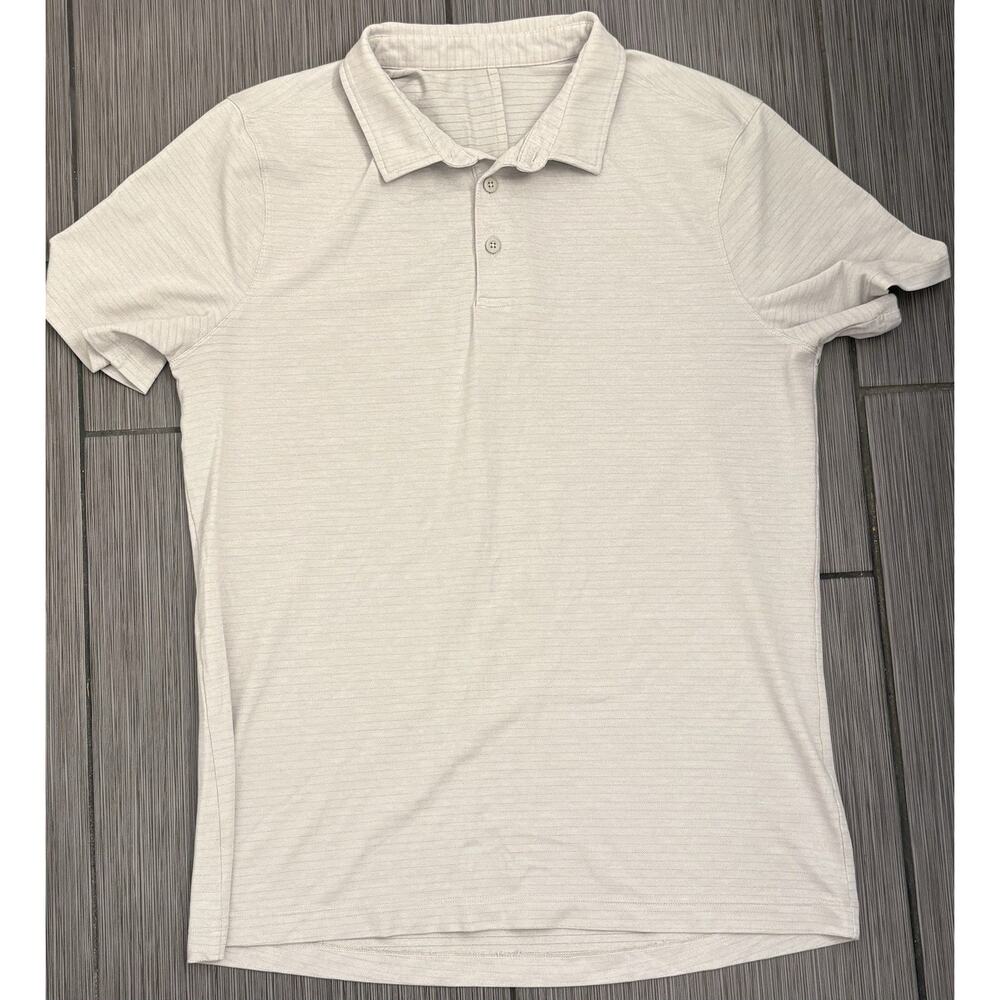 Lululemon Polo Shirt Mens Large Light Gray Stripe Evolution Golf Performance